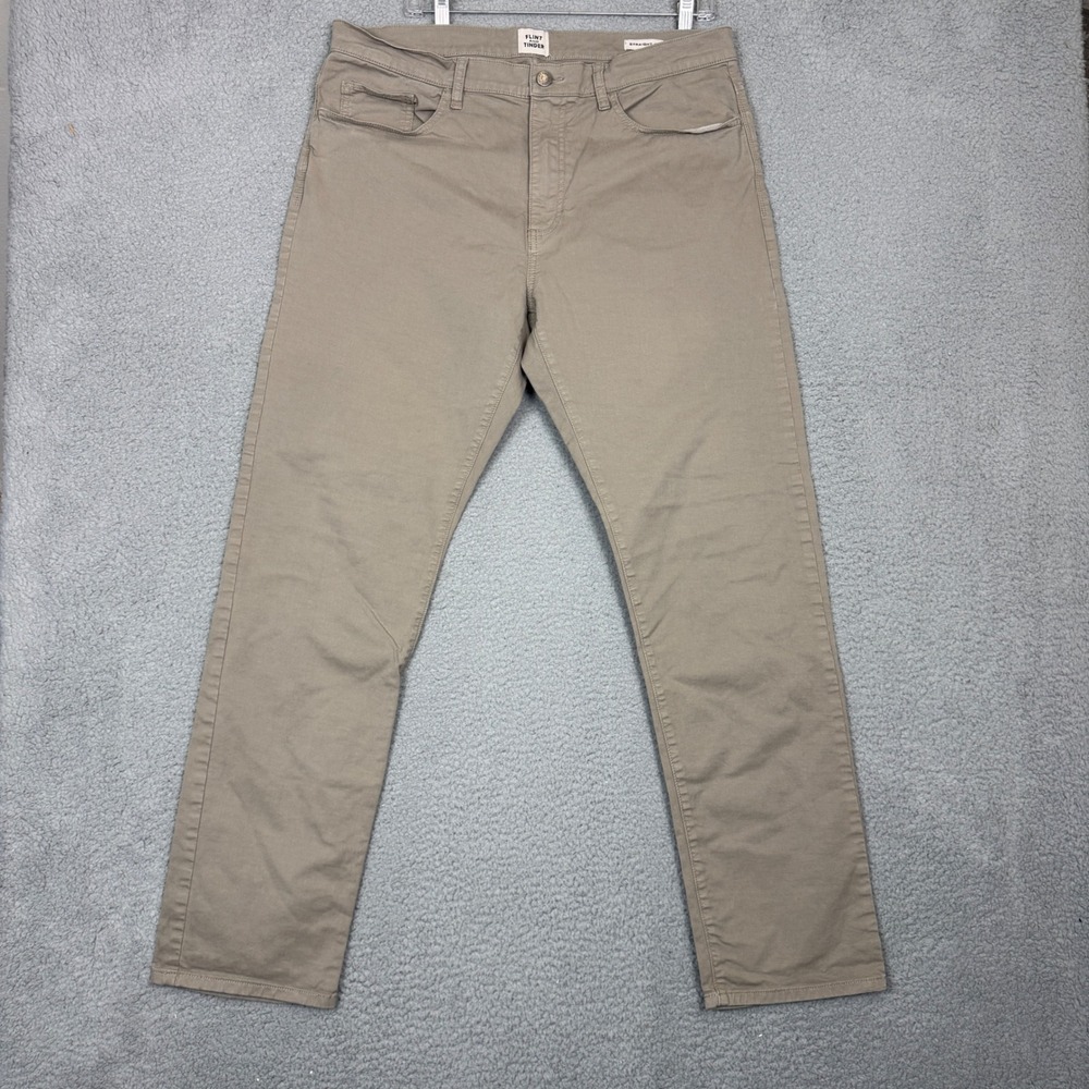 Flint and Tinder 365 Pant Straight Fit Khaki Tan Mens 36x32 Cotton Stretch